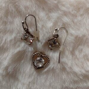 925 Sterling Silver Earrings & Heart Pendant Set